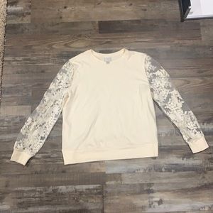 Lightweight lace sleeve crew neck top